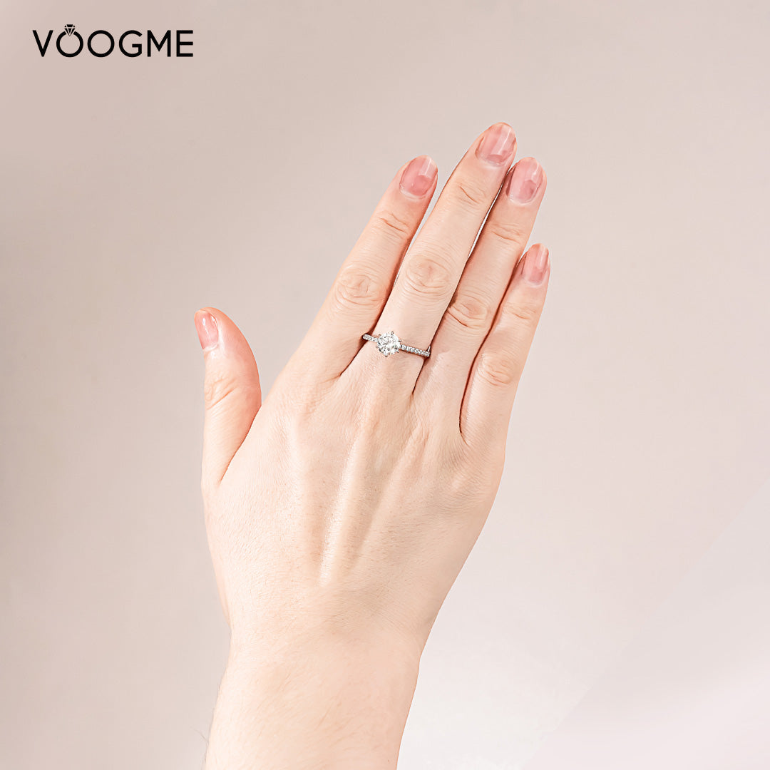 French Pave Moissanite Engagement Ring 1.0 ct-VOOGME