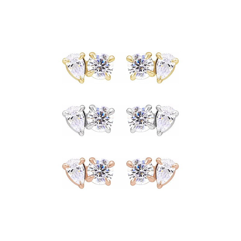 Round & Pear Toi Et Moi Stud Earrings-VOOGME