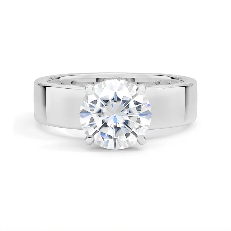 Wide Solitaire Moissanite Engagement Rings-VOOGME