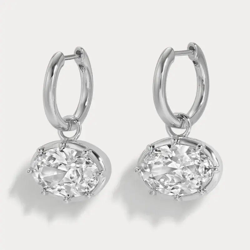 East West Bezel Oval Moissanite Hoop Earrings