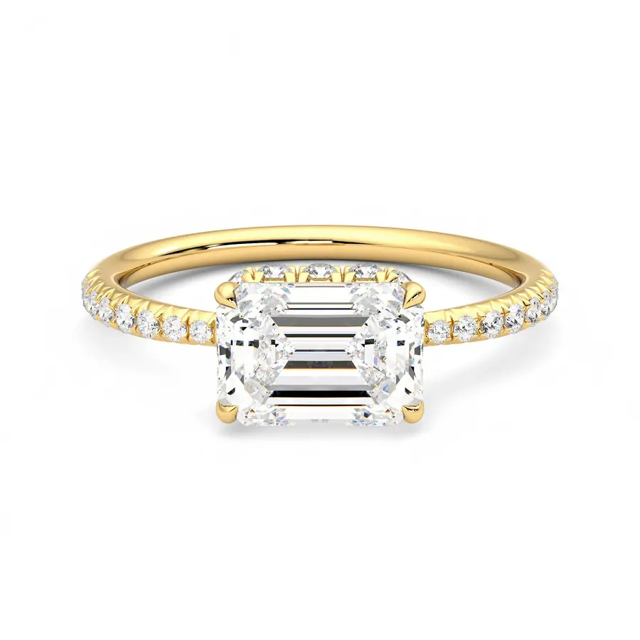 East West Hidden Halo Moissanite Engagement Ring-VOOGME