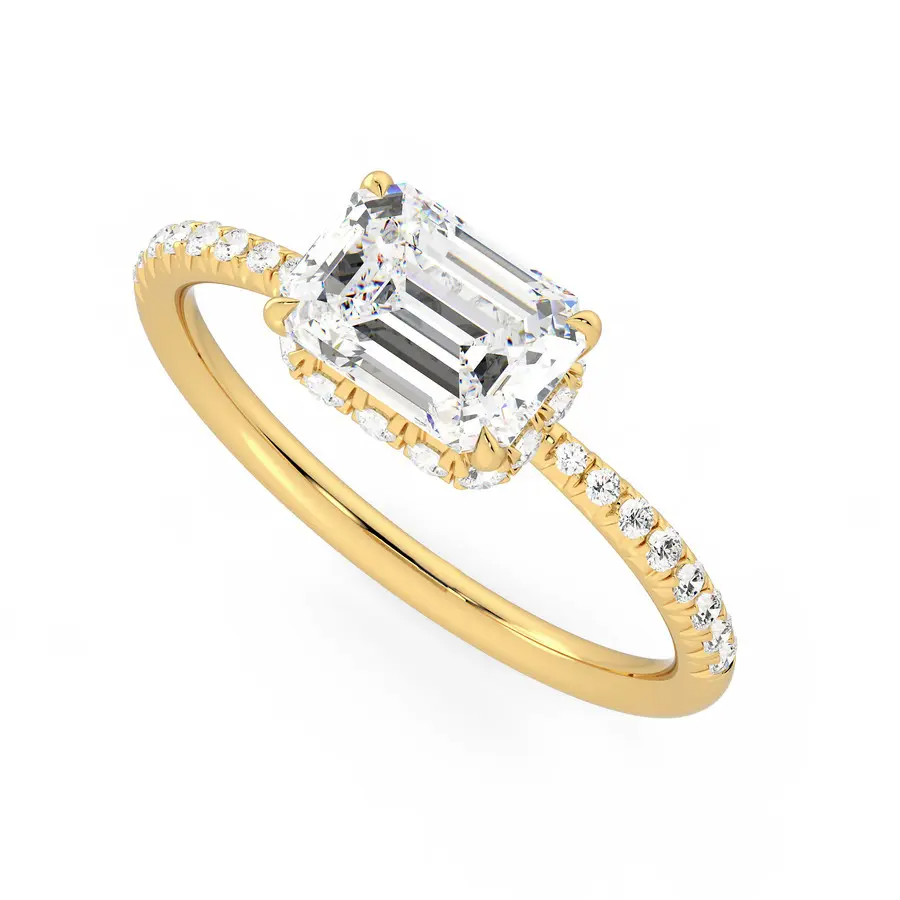 East West Hidden Halo Moissanite Engagement Ring-VOOGME