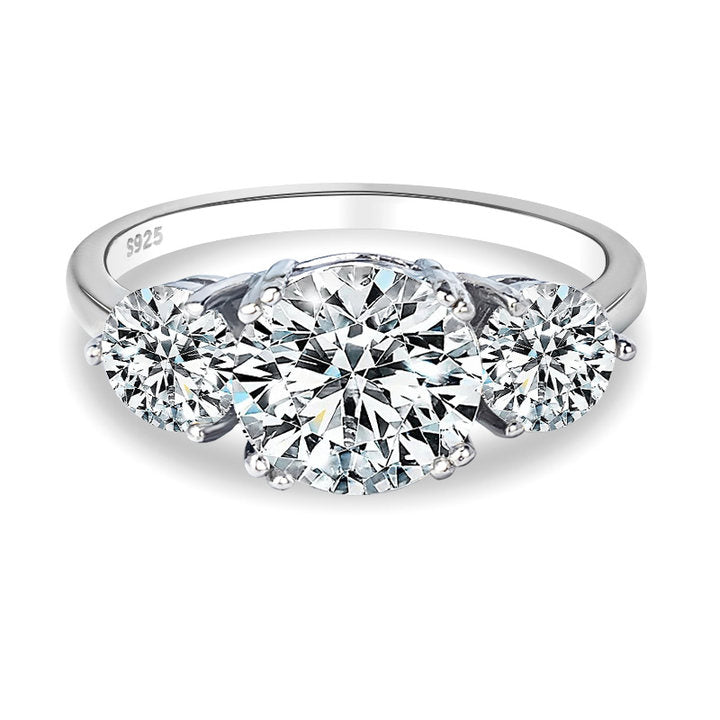 Three-Stone Double claws Moissanite Engagement Ring (3.0 ct. tw)