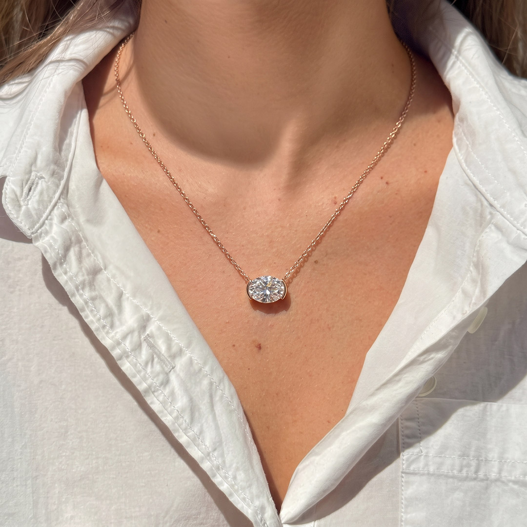 Half Bezel Oval Moissanite Necklace