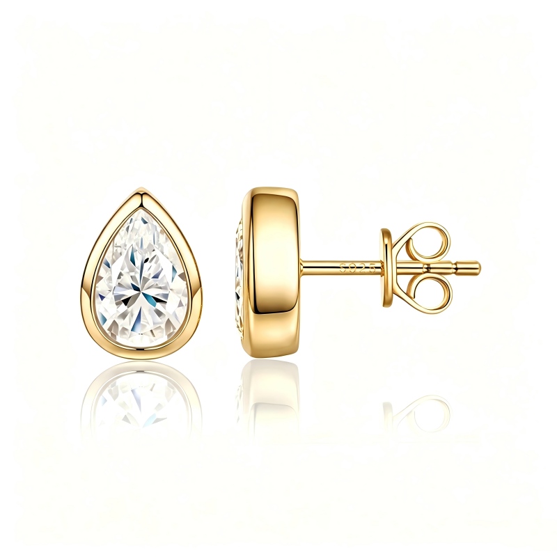 Bezel Pear Moissanite Stud Earrings