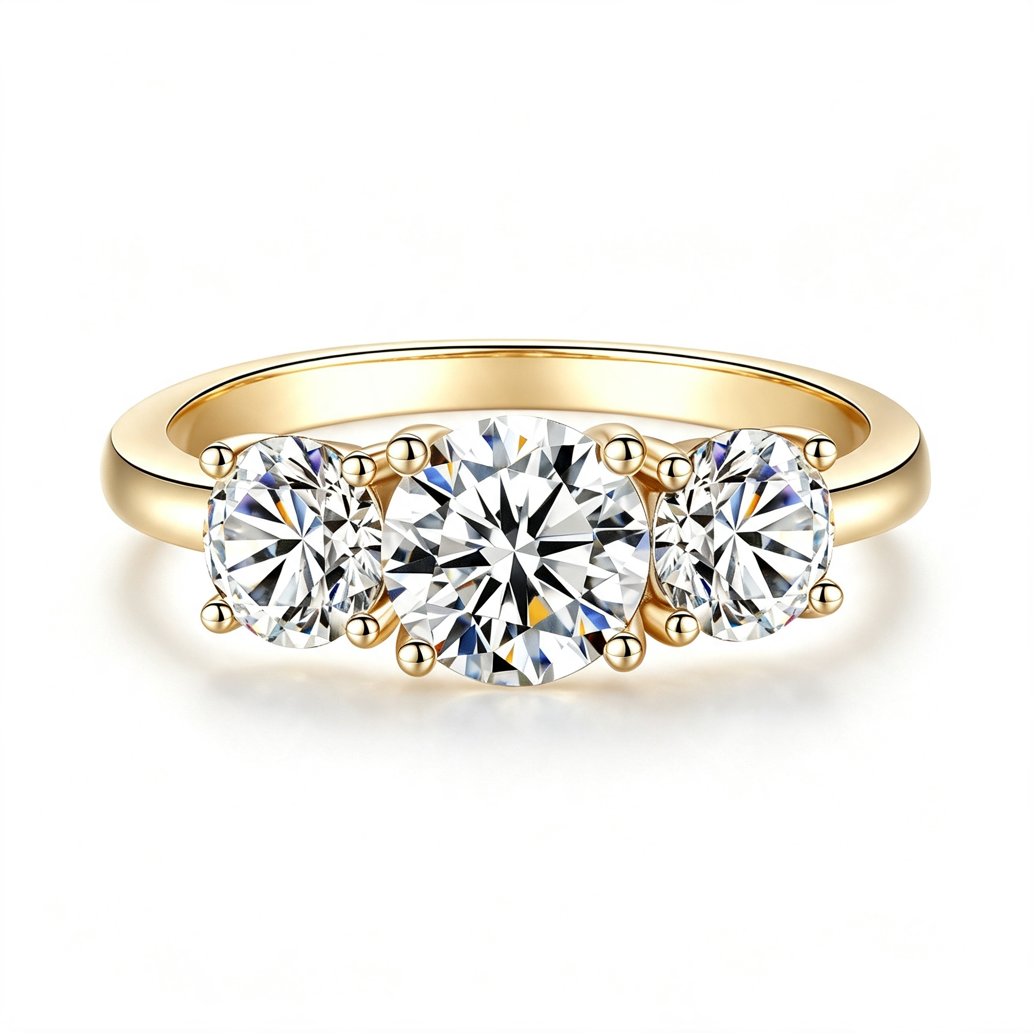 Three-Stone Four-Prong Moissanite Engagement Ring