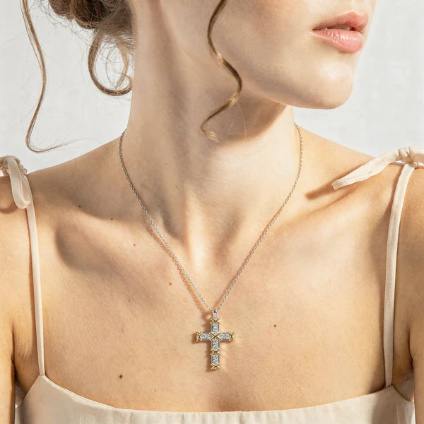 X Relief Cross Moissanite Necklace