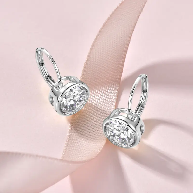 Bezel Leverback Moissanite Earrings