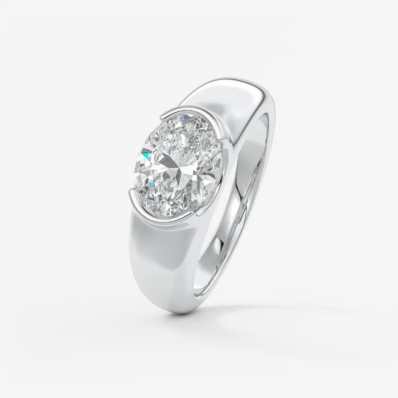 Half Bezel Oval Moissanite Engagement Ring