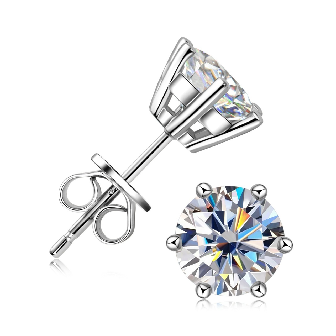 Basket Setting Six-Prong Moissanite Stud Earrings