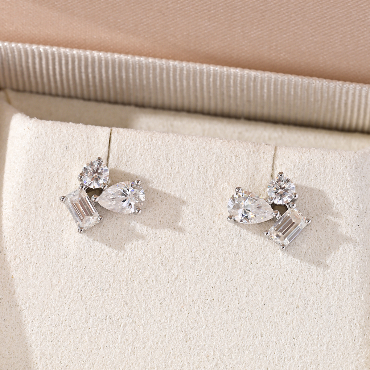 Three-Stone Cluster Moissanite Stud Earrings