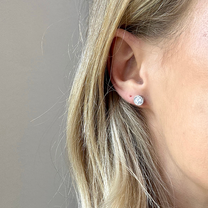 Bezel Setting Screw Back Moissanite Earrings-VOOGME