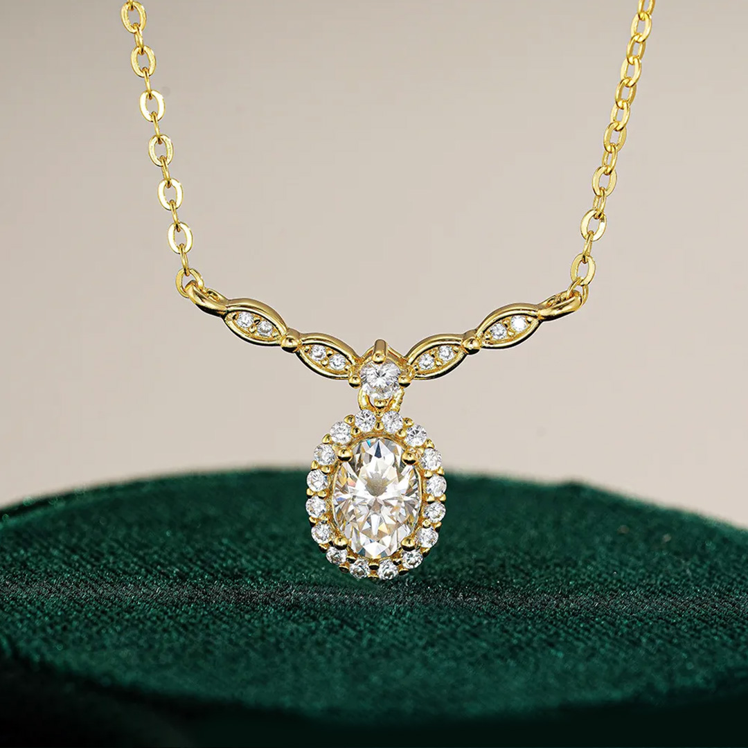 Secret Garden Halo Oval Moissanite Necklace