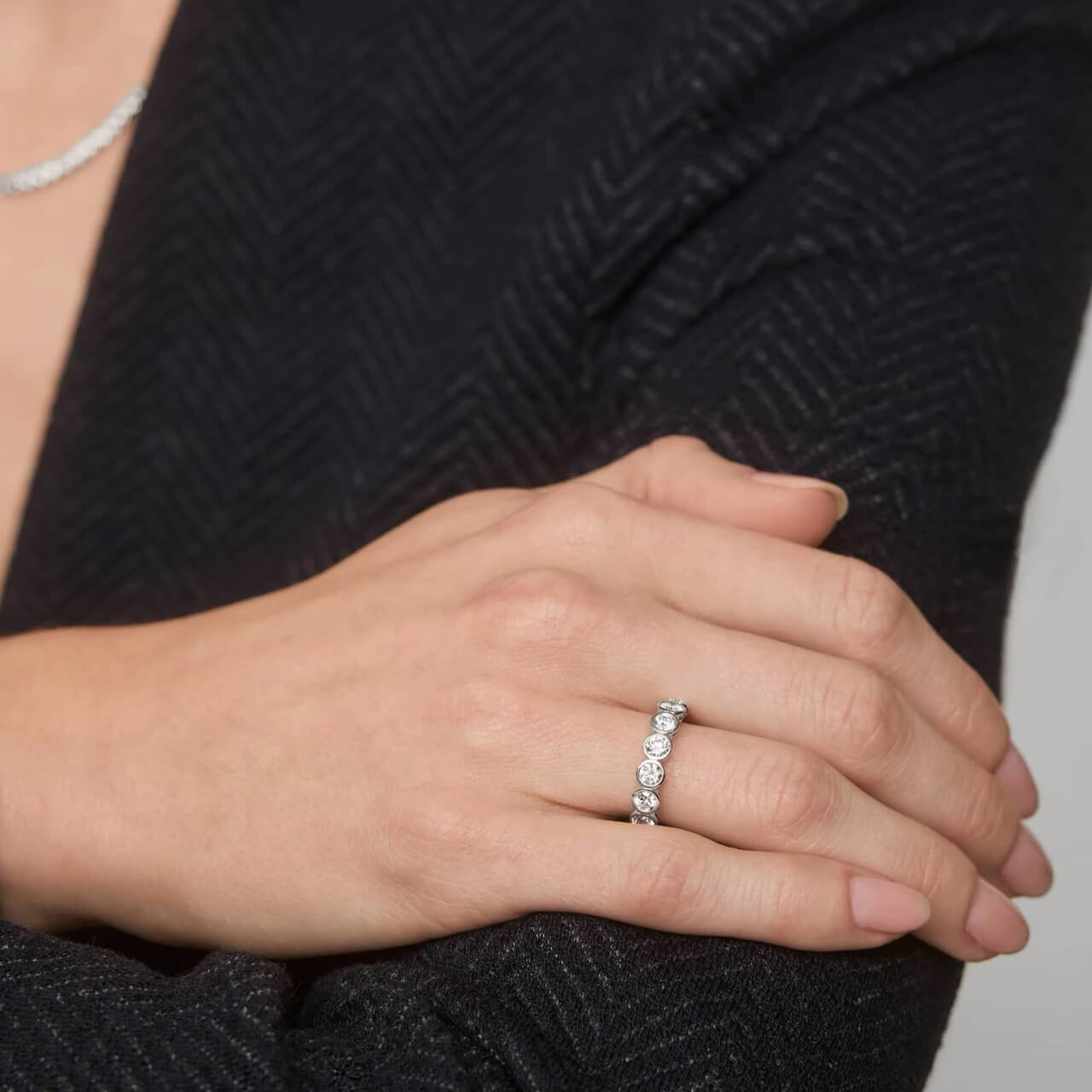 Bezel Round Moissanite Wedding Band