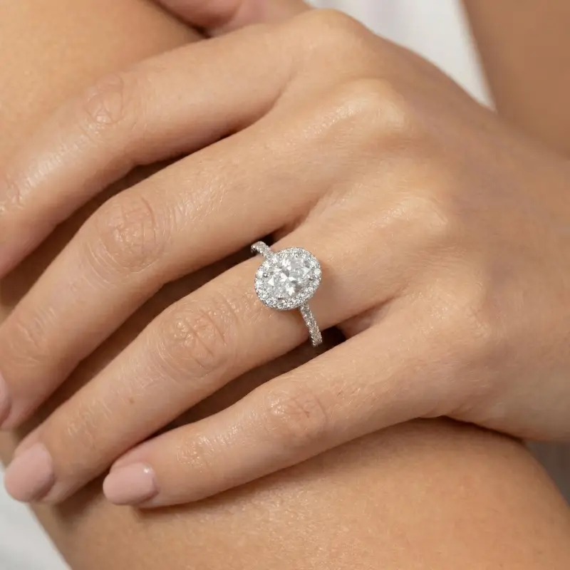 Oval Shape Halo Moissanite Ring