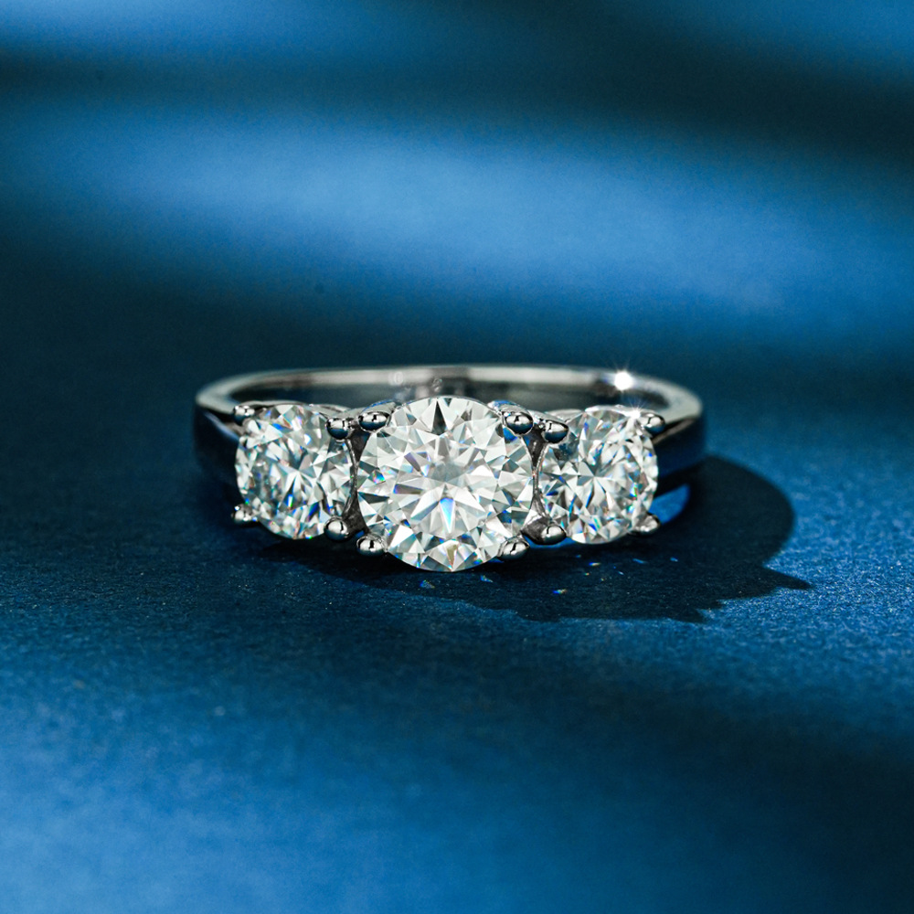 Three-Stone Four-Prong Moissanite Engagement Ring