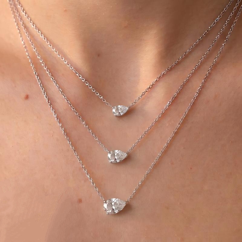 East West Pear Cut Moissanite Necklace