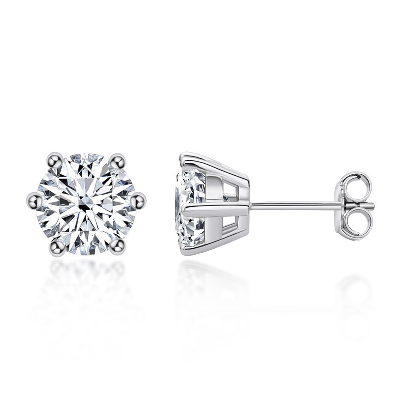 Basket Setting Six-Prong Moissanite Stud Earrings