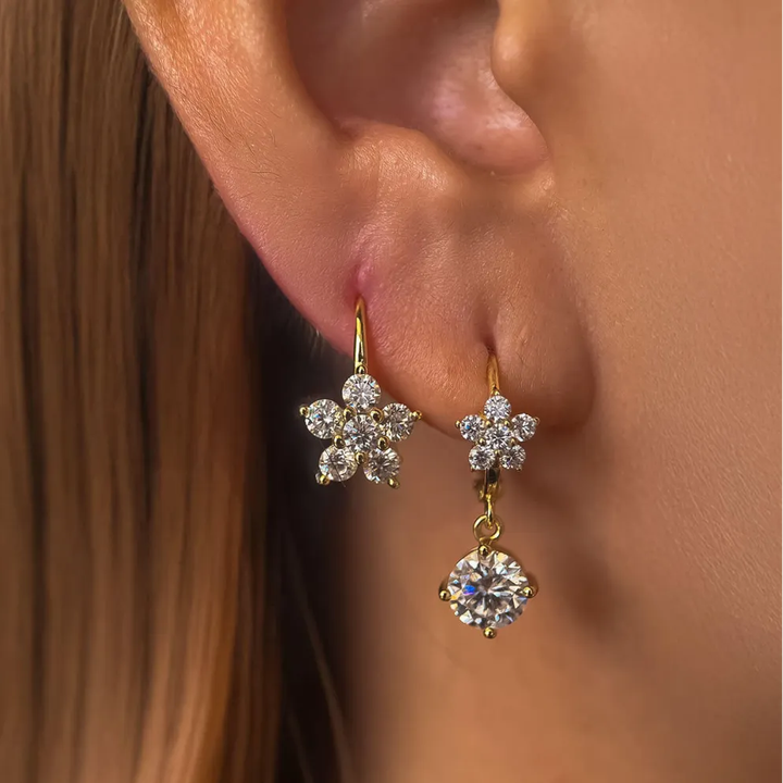 Flower Leverback Moissanite Earrings