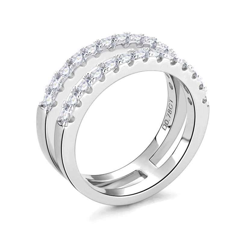 Double-Row Joint Pave Moissanite Ring Band-VOOGME