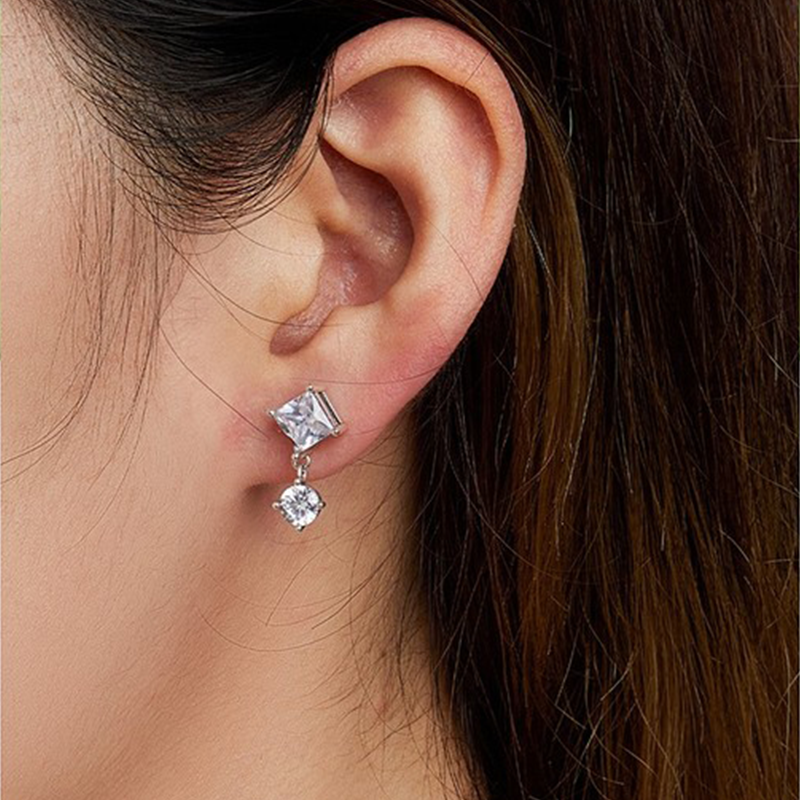 Duo Princess Moissanite Drop Earring-VOOGME