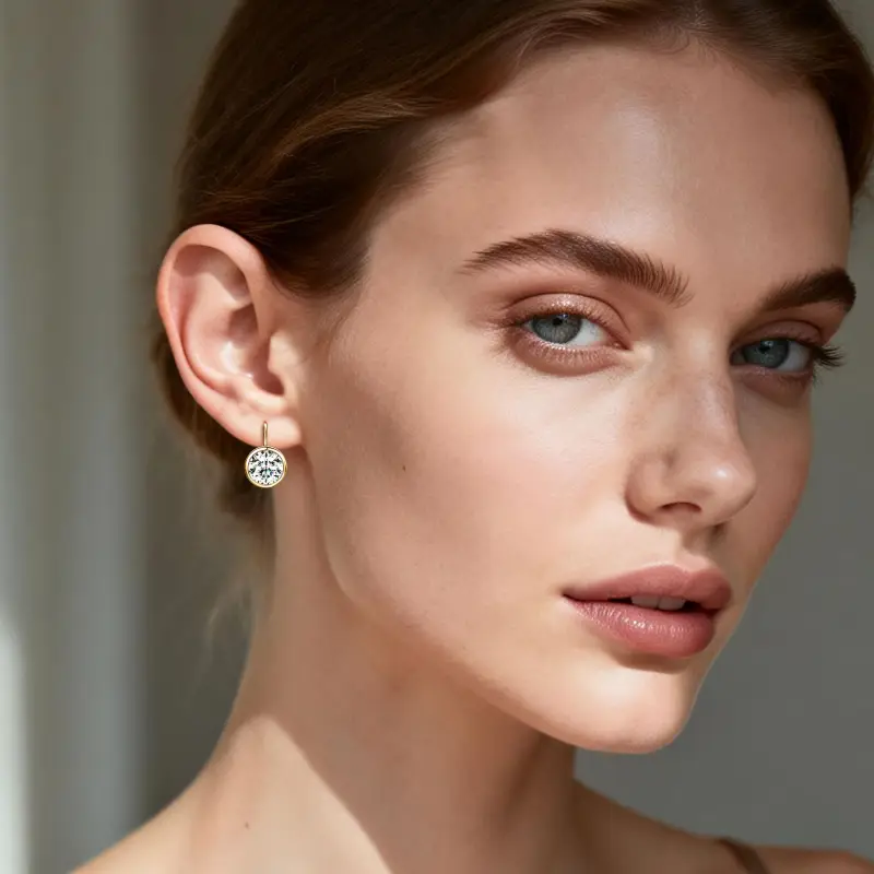 Bezel Leverback Moissanite Earrings