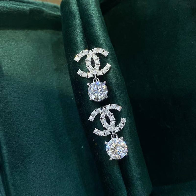 Double C Moissanite Drop Earrings