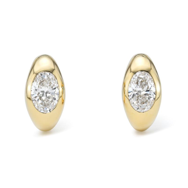 Bezel Oval Moissanite Hoop Earrings