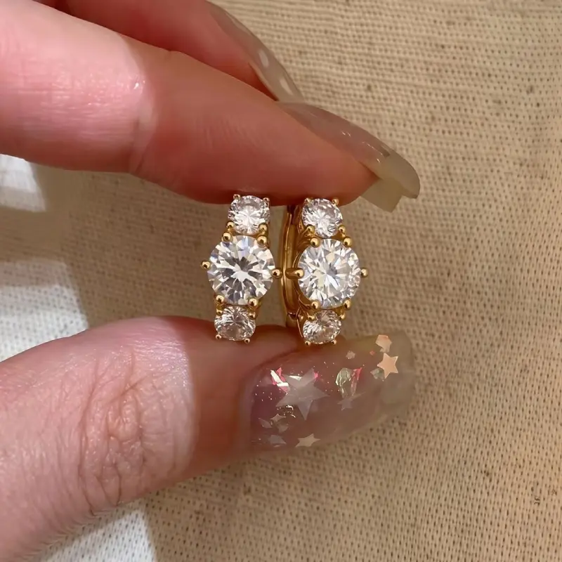 3.2CT Jessica Three-Stone Moissanite Hoop Earrings