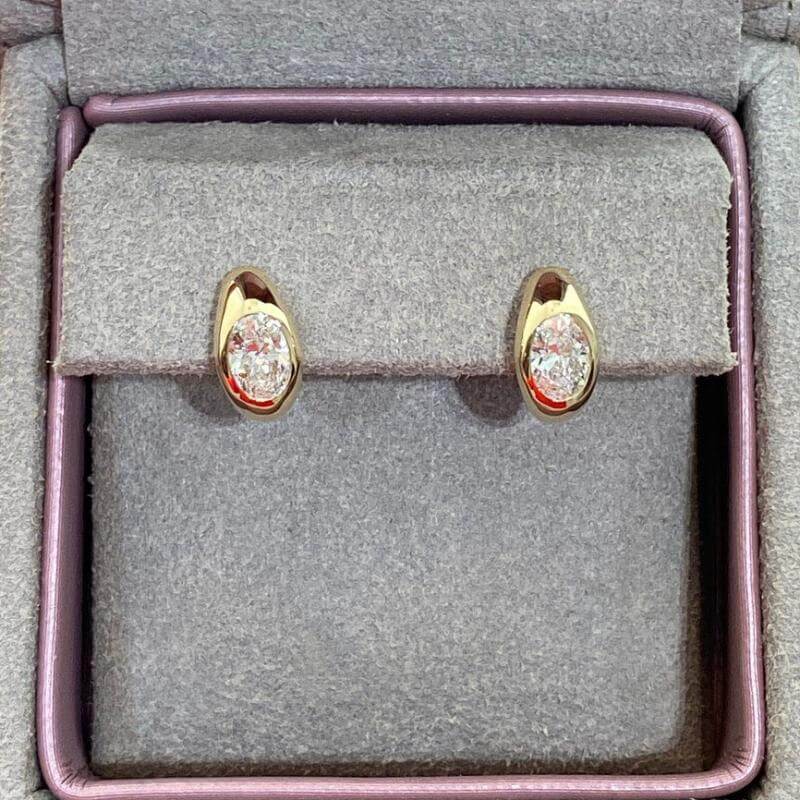 Bezel Oval Moissanite Hoop Earrings