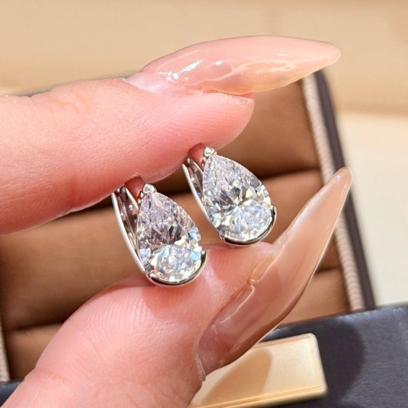 Half Bezel Pear Moissanite Hoop Earrings