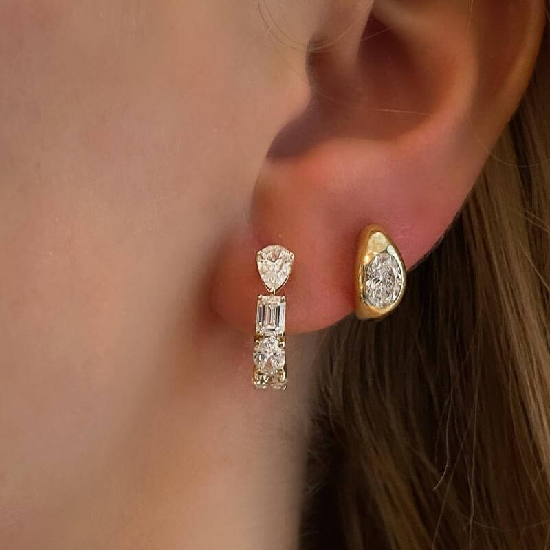 Bezel Oval Moissanite Hoop Earrings