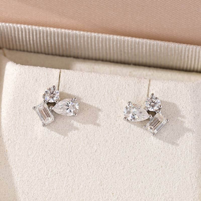 Three-Stone Cluster Moissanite Stud Earrings