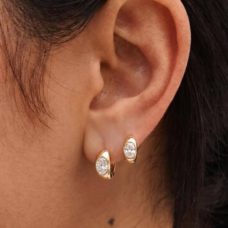 Bezel Oval Moissanite Hoop Earrings