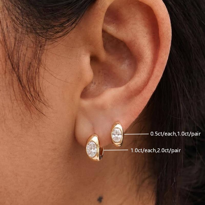 Bezel Oval Moissanite Hoop Earrings