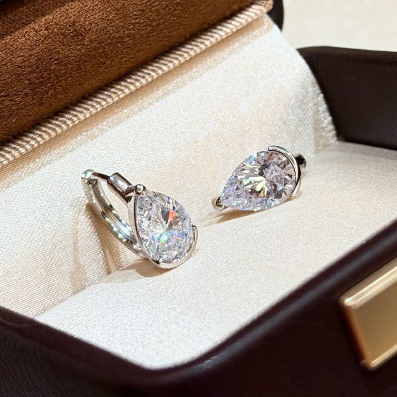 Half Bezel Pear Moissanite Hoop Earrings