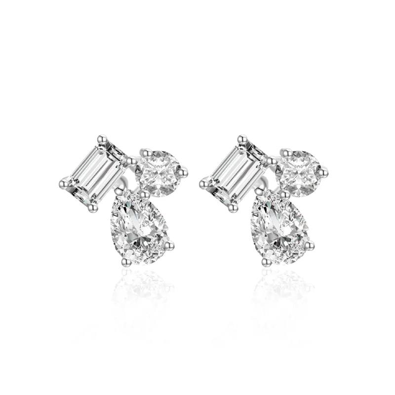 Three-Stone Cluster Moissanite Stud Earrings