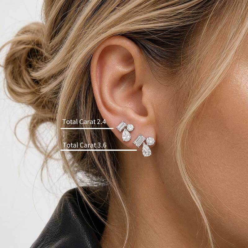 Three-Stone Cluster Moissanite Stud Earrings