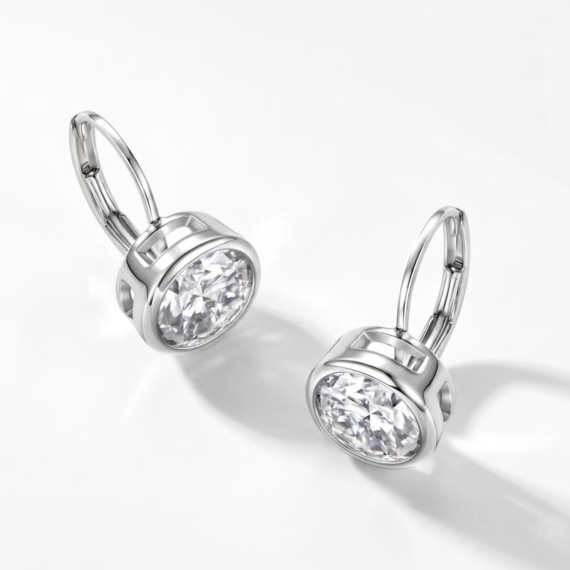 Bezel Leverback Moissanite Earrings