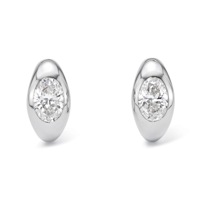 Bezel Oval Moissanite Hoop Earrings