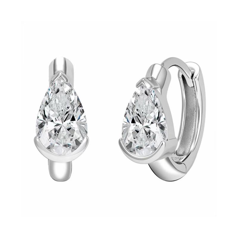 Half Bezel Pear Moissanite Hoop Earrings