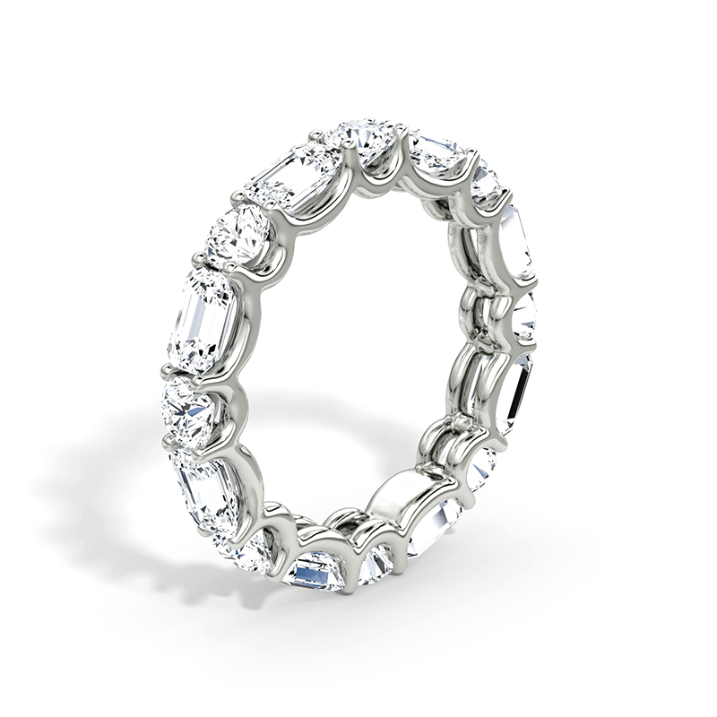 Eternity Round & Emerald Moissanite Wedding Band-VOOGME