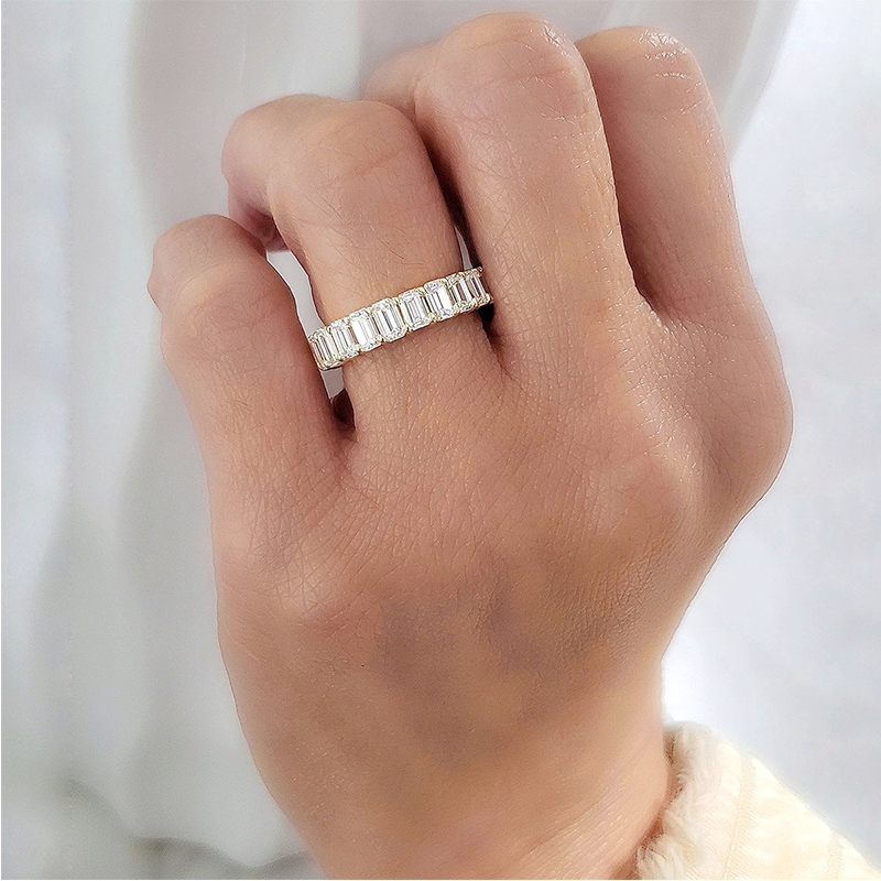 Eternity Emerald Moissanite Wedding Band-VOOGME
