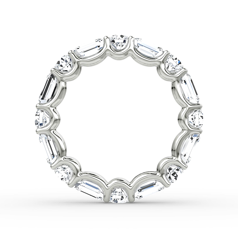 Eternity Round & Emerald Moissanite Wedding Band-VOOGME