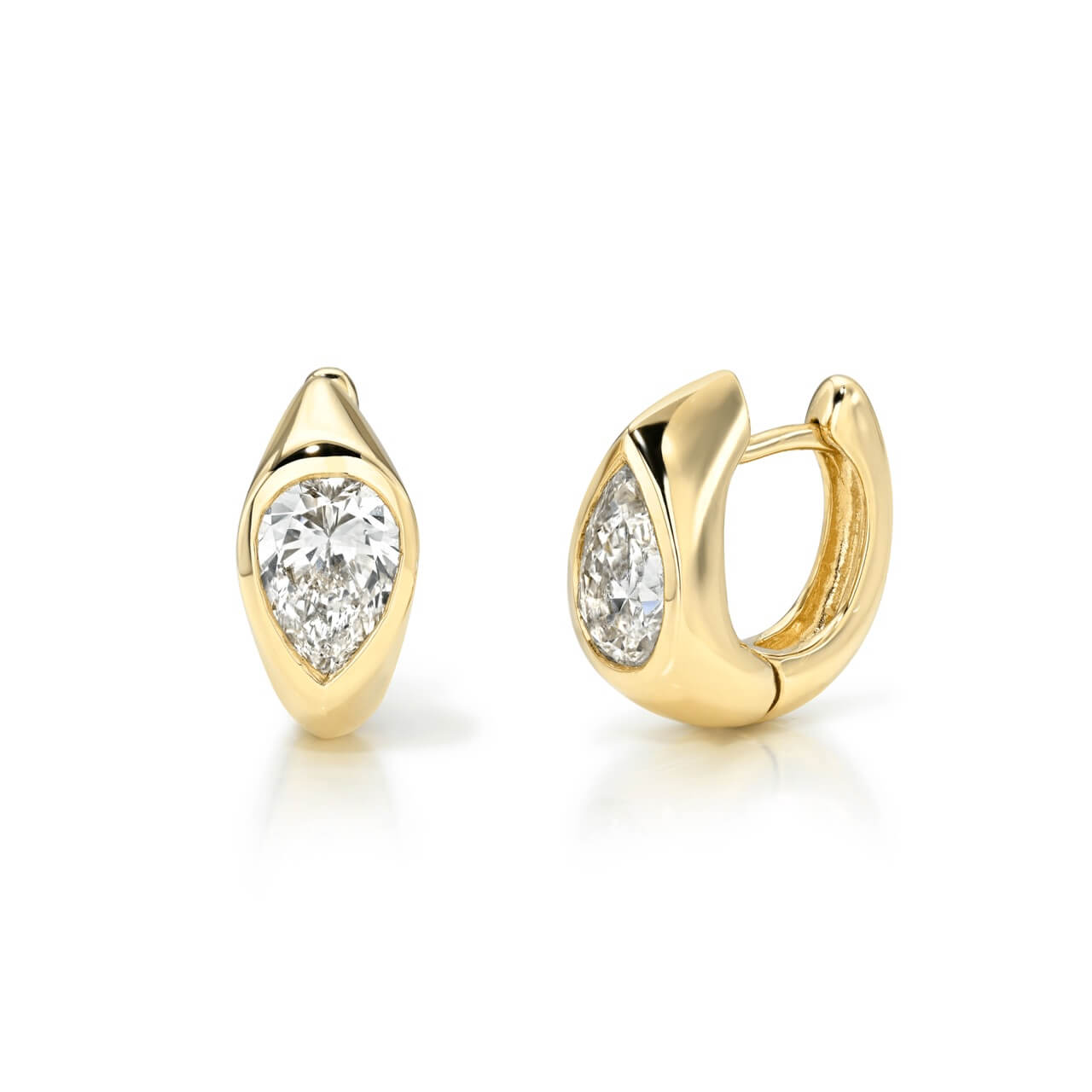 Bezel Pear Moissanite Hoop Earrings
