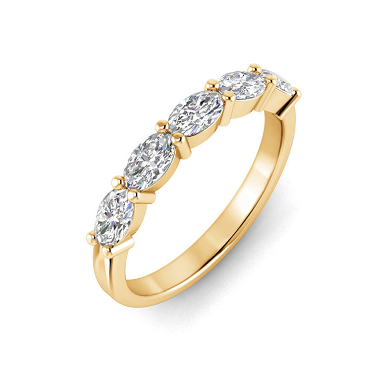 Five Stone Oval Moissanite Half Eternity Wedding Band-VOOGME