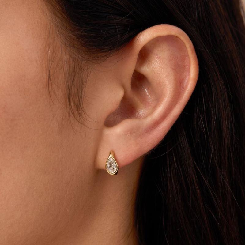 Bezel Pear Moissanite Hoop Earrings