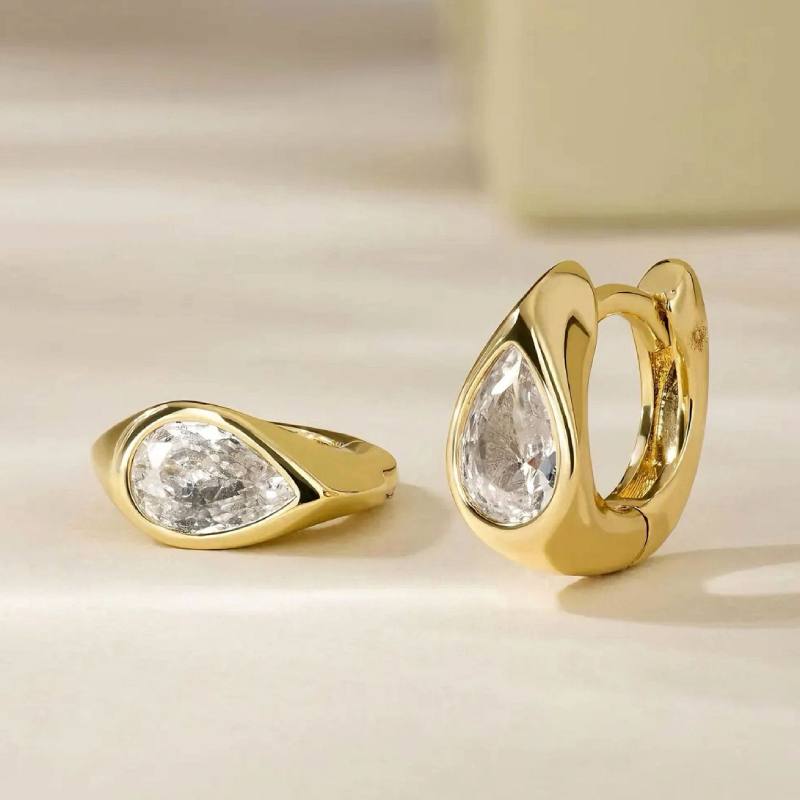 Bezel Pear Moissanite Hoop Earrings