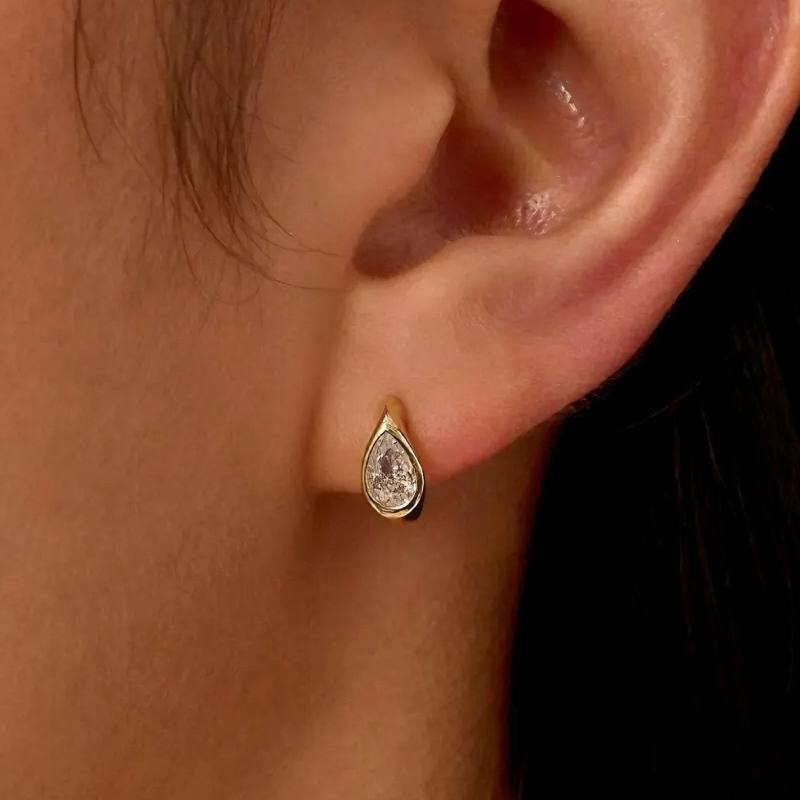 Bezel Pear Moissanite Hoop Earrings