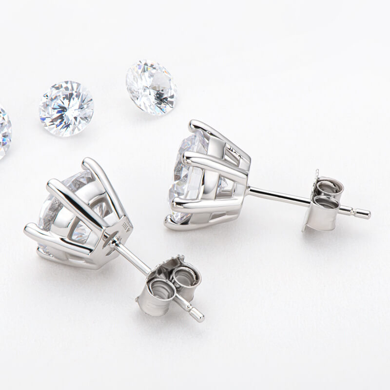 Basket Setting Six-Prong Moissanite Stud Earrings-VOOGME